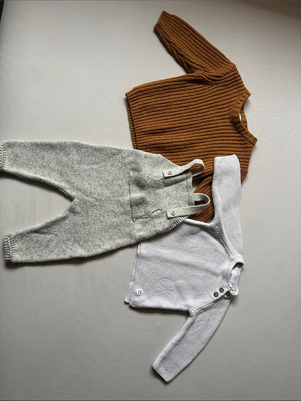 Zara Kids Three-Piece Knit Set in Brown, Light Gray, and Cream